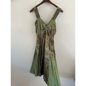 Vtg Pretty Woman Green Midi Dress Fit & Flare Petite Large Fairy Grudge Forest